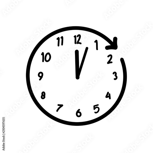 illustration of an analog clock with a circular arrow on a white background