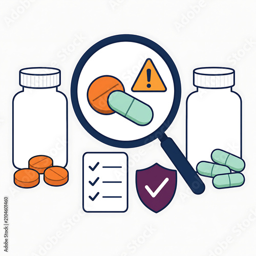 Drug Interaction Risk Assessment with Magnifying Glass and Safety Checklist