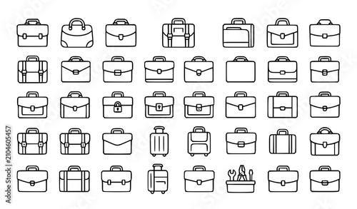 Minimal Briefcase Line Icon Bundle Editable Stroke Business Office Portfolio and Career Vector Symbols