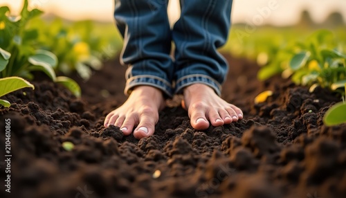 Save The Soil Ecological Advertising Concept with Barefoot