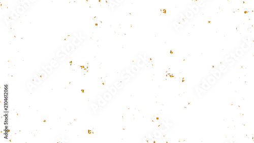 Elegant abstract gold particle texture with metallic glitter speckles, foil fragments, distressed paint splatter and subtle grunge overlay on clean white background for creative luxury projects