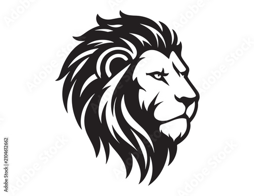 Cuadro en lienzo Lion head silhouette with flowing mane a black and white vector graphic