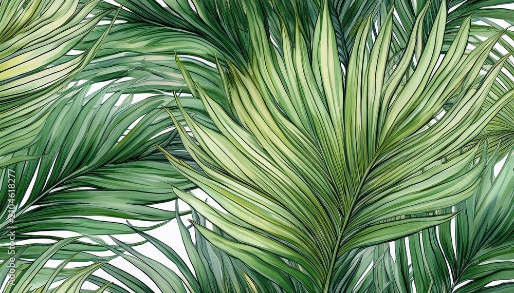 Fototapeta premium seamless border of palm tree leaf botanical illustraton for design