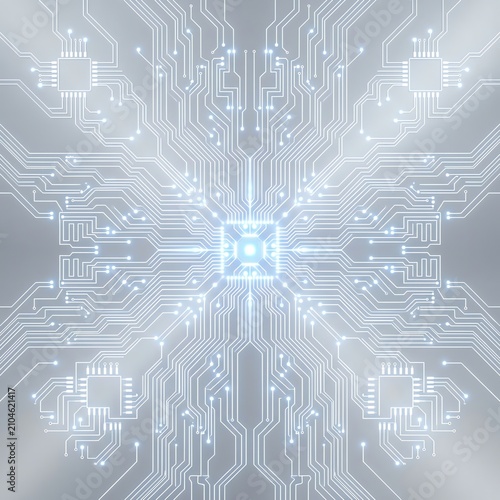 Abstract Circuit Board Pattern with Glowing Center