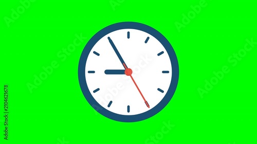 Animated wall clock ticking on a green screen background 4k