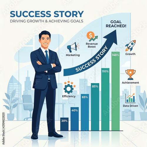 Business Success Story: Man, Growth Chart, Achievement, Marketing, Revenue Boost
