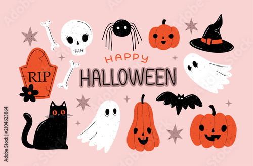 Cute Halloween clip art set. Spooky and funny design elements for Halloween design concept.
