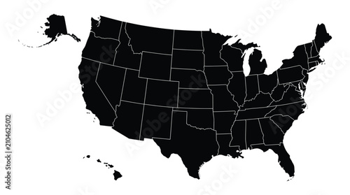 Fotografía United States Map Silhouette On White Background