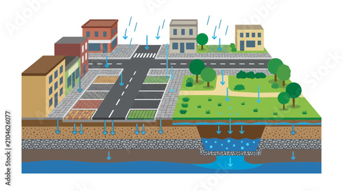 Quadro su tela Urban Stormwater Management and Groundwater Recharge Diagram