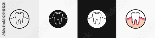Bild auf Leinwand Dental tooth and gum health medical icon set in various styles and colors for professional stomatology clinic oral hygiene marketing and healthcare mobile app interface design assets