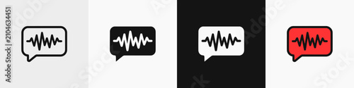 Photography Speech bubble icons with sound wave visualization, available in outline, solid black, white, and red styles, representing audio messages and voice communication, perfect for modern tech interfaces