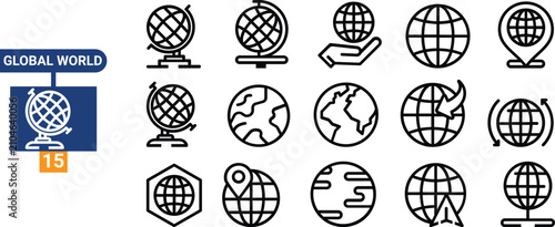 Bild auf Leinwand Global connectivity icons with world globe symbols set