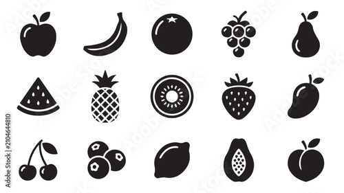  Fruit icons in grid.