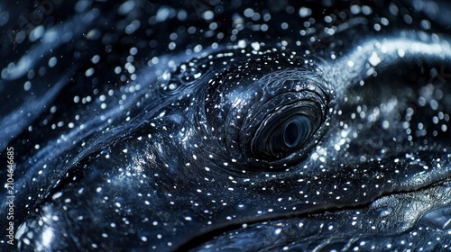 Close-up of a whale's eye, showing texture and detail.