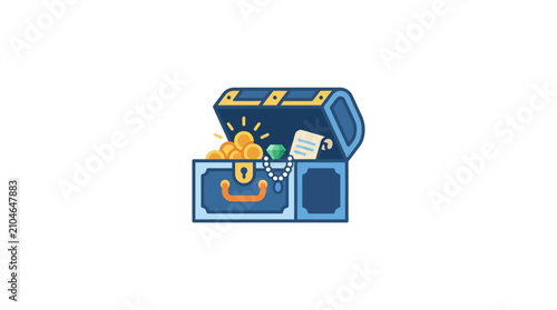 Canvas Print Treasure chest filled with gold coins.
