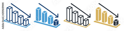bar chart decline trend analysis icon set on transparent background