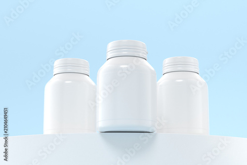 White pill bottle supplement bottle display mockup 3d rendering