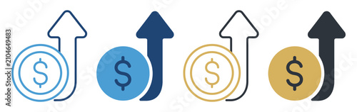 money growth increase arrow coin set icon on transparent background