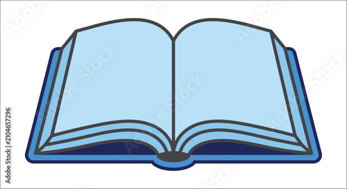 Obraz na plátně Open book illustration with light blue pages and dark blue outline on a white ba