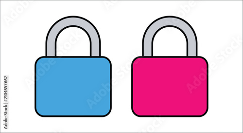 Foto Two padlocks in blue and pink flat vector illustration on a white background acc