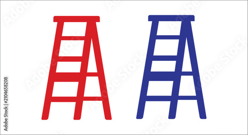 Red and blue ladder silhouettes against a white background a simple geometric composition ladders climbing
