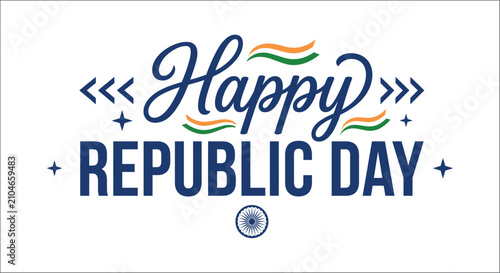 Obraz na plátne Republic day lettering with indian flag colors and chakra emblem vector illustra