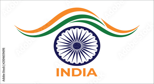 Indian flag depiction with chakra symbol and wave like lines vector illustration on white background