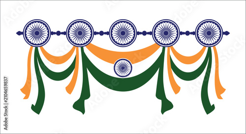 Canvastavla Ashoka chakra floral ornament with draped ribbons on a white background wheel de