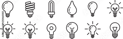 Photos Light bulb icons set line art vector style isolated on transparent surface collection featuring various modern energy saving lighting elements and electrical illumination design components