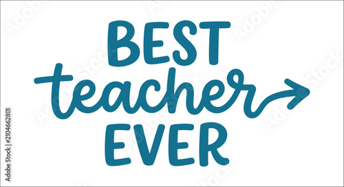 Cuadro en lienzo Blue handwritten lettering spelling teacher ever on a white background admiratio