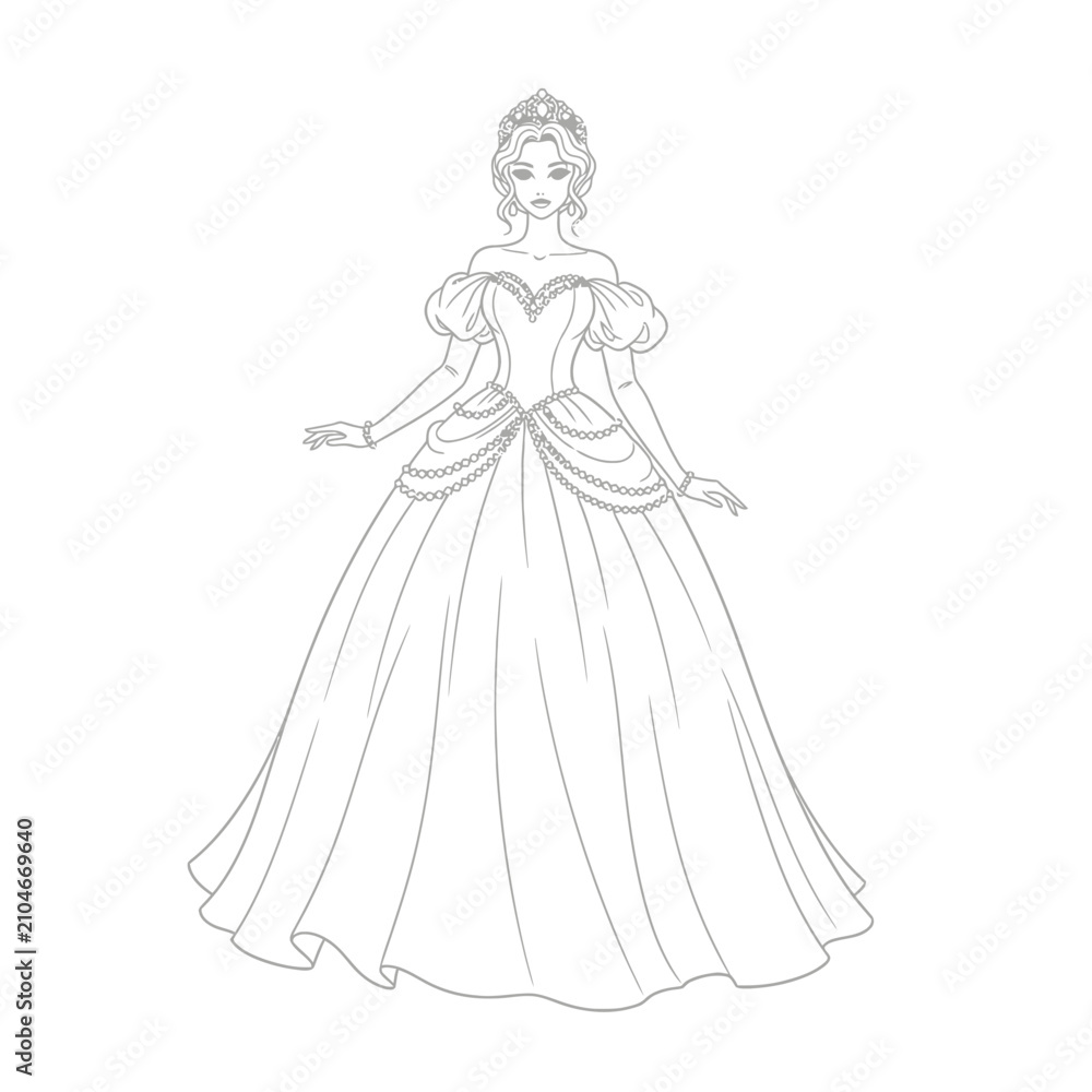 Fototapeta premium Princess Line Art Ball Gown Drawing