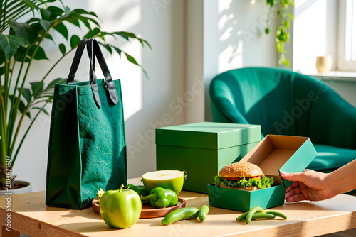 Sustainable takeaway packaging wooden table