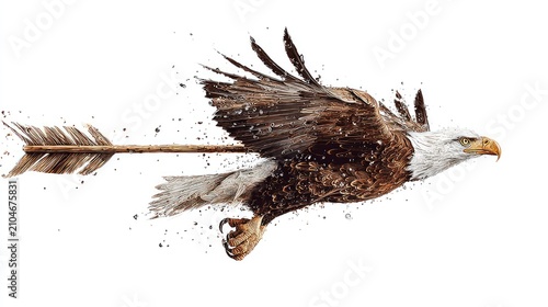 Tapety artystyczne Soaring eagle, propelled by an arrow, against white