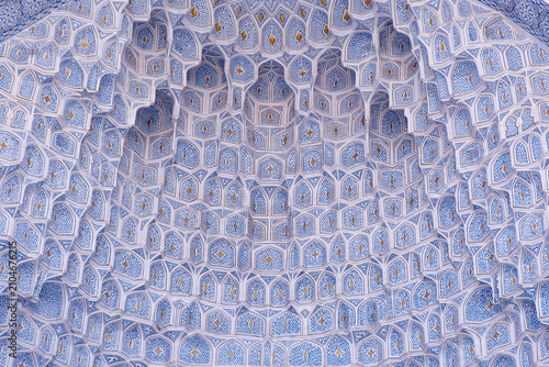 Intricate Islamic Muqarnas Ceiling with Blue and Gold Ornament