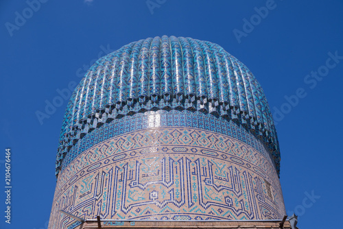 Ornate Blue Tiled Dome of Islamic Architecture in Samarkand Uzbekistan