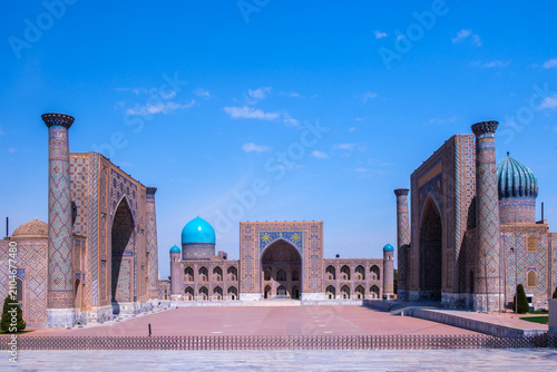 Registan Square with Islamic Madrasahs in Samarkand Uzbekistan