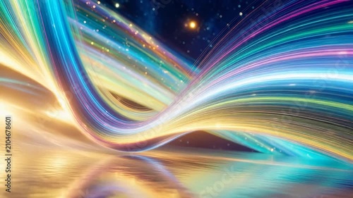 Abstract Swirling Neon Light Trails Illuminating a Cosmic Background