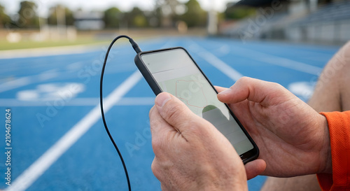 Person checking fitness tracking app on smartphone