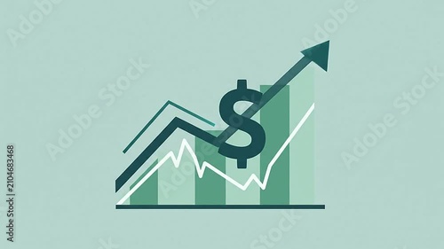 A digital illustration showing a rising financial bar chart with a currency symbol