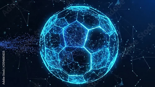A glowing digital sphere constructed from interconnected lines and nodes against a dark background
