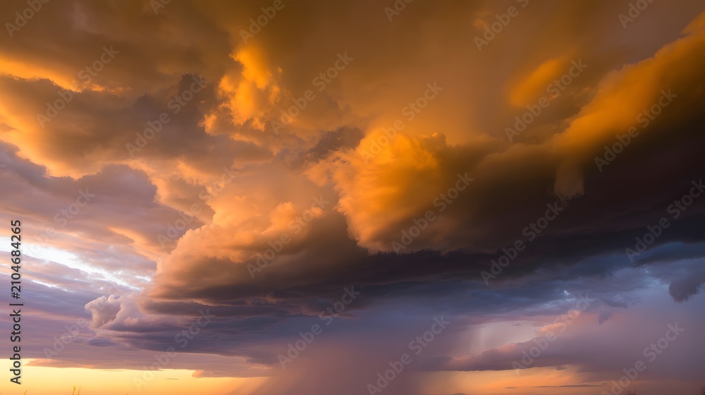 Fototapeta premium Dramatic golden clouds at dusk with warm tones