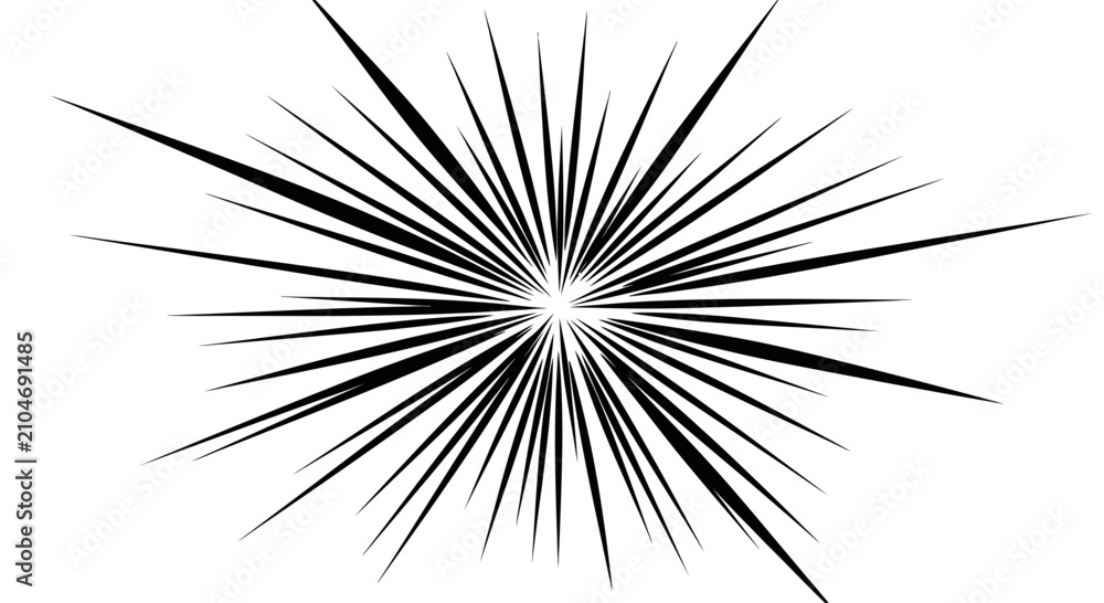Obraz premium Black and White Sunburst Radial Lines Graphic Element