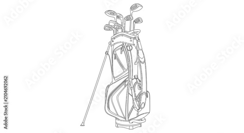 Minimalist Line Art Vector Illustration of a Golf Bag with Clubs