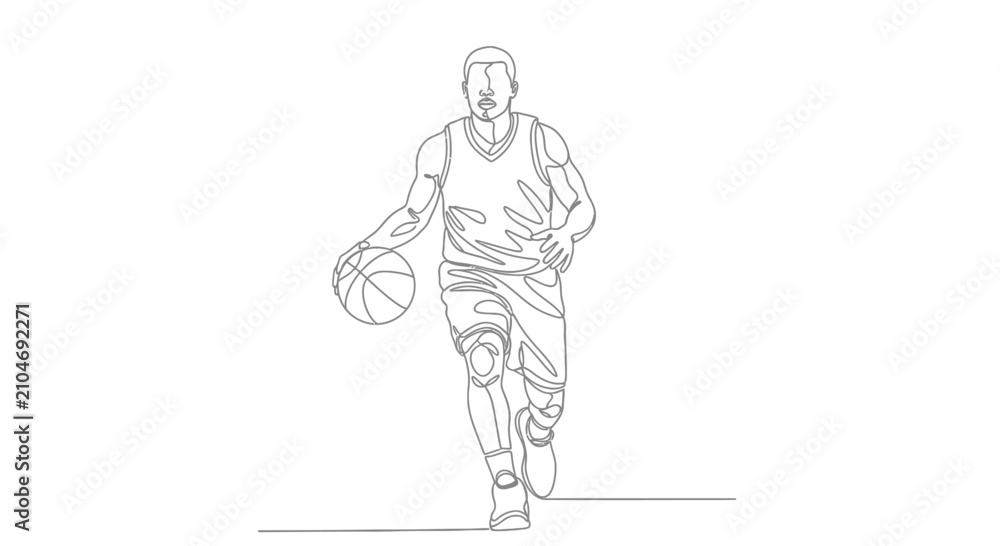 Obraz premium Continuous Line Drawing of a Basketball Player Dribbling