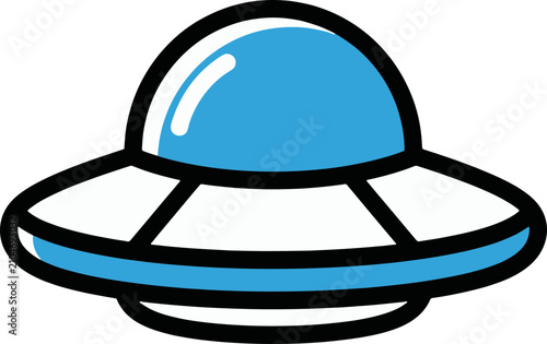 Cartoon UFO Flying Saucer Vector Illustration, Blue Alien Spaceship Graphic Design for Science Fiction Projects and Extraterrestrial Themed Icons