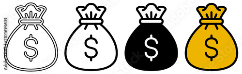 Money bag icon outline vector illustration, simple thin line financial symbol.