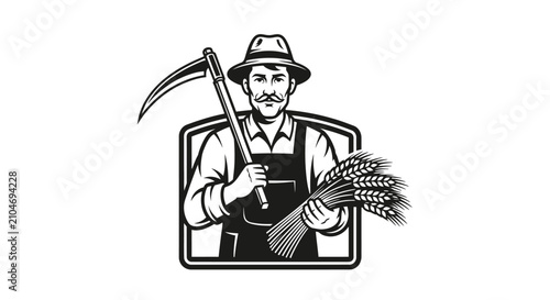 Farmer with Scythe and Wheat Sheaf Emblem