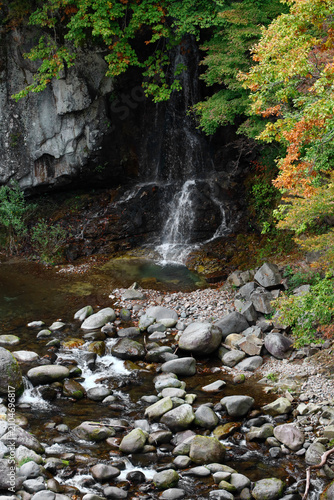 Scenic Waterfall and Autumn Foliage in Kinugawa Valley, Nikko, Japan