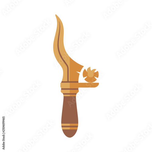 Foto Stylized golden kris dagger with ornate hilt, Indonesian weapon symbol, cultural