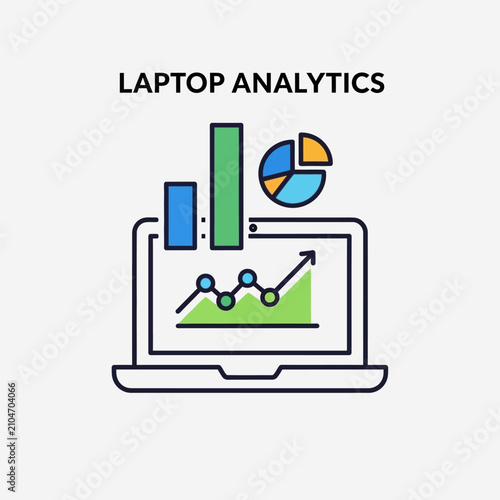 Simple Laptop Interface Showing Financial Investment Growth Data and Statistical Analysis Chart Icon for Business